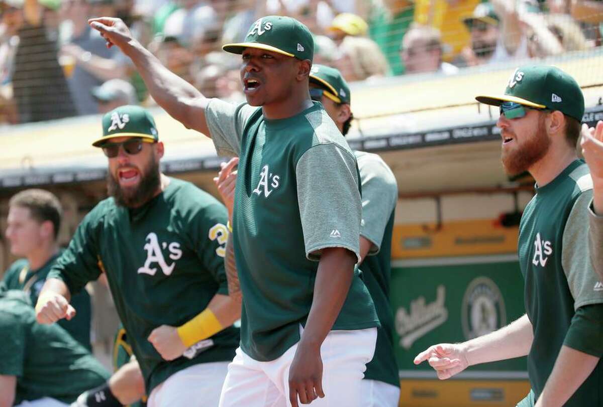 Right-hander Jharel Cotton (center, shown in 2018) pitched for the A’s in 2016-17 before elbow surgery stalled his career.