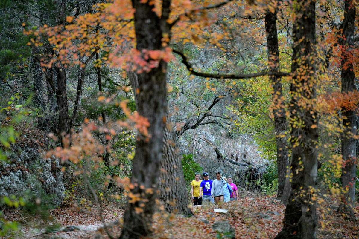 People enjoy a walk at Lost Maples State Natural Area on Nov. 11, 2020.