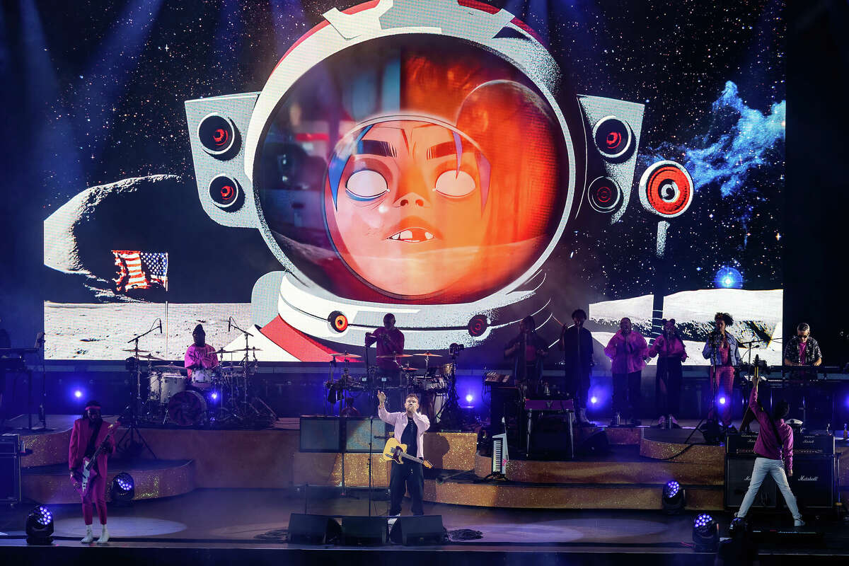 Damon Albarn and Gorillas performed on stage at Oyjäfestivalen on August 10 in Oslo, Norway. 