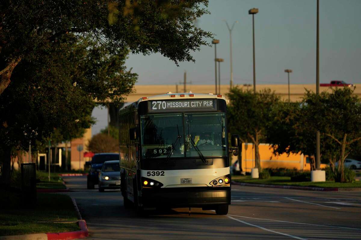 A Metropolitan Transit Authority commuter bus arrives at the Missouri City park and ride stop on Wednesday, Sept. 21, 2022.