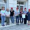 The Horseneck Chapter of the Daughters of the American Revolution recently celebrated the signing anniversary of the U.S. Constitution at Town Hall. At left, First Selectman Fred Camillo, Selectwoman Lauren Rabin and Selectperson Janet Stone-McGuigan joined DAR members Jenny Larkin, Justine Cuff, Nan Levy, Wendy Dunkle Dziurzynski and Wynn McDaniel.
