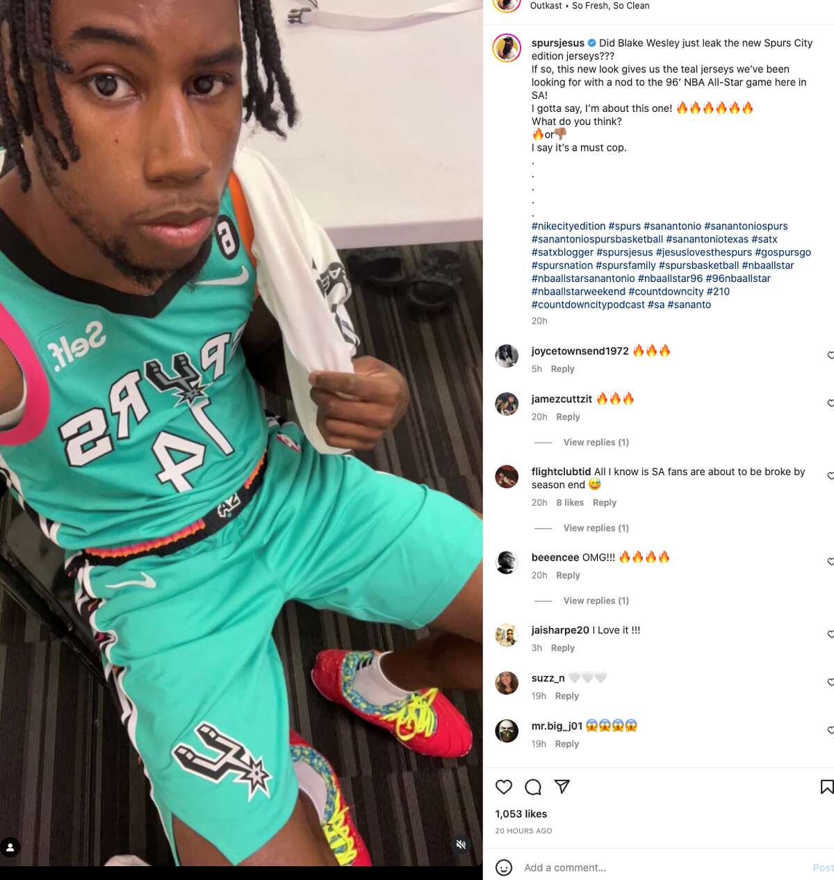 Spurs' Wesley shows off new fiesta-themed uniforms