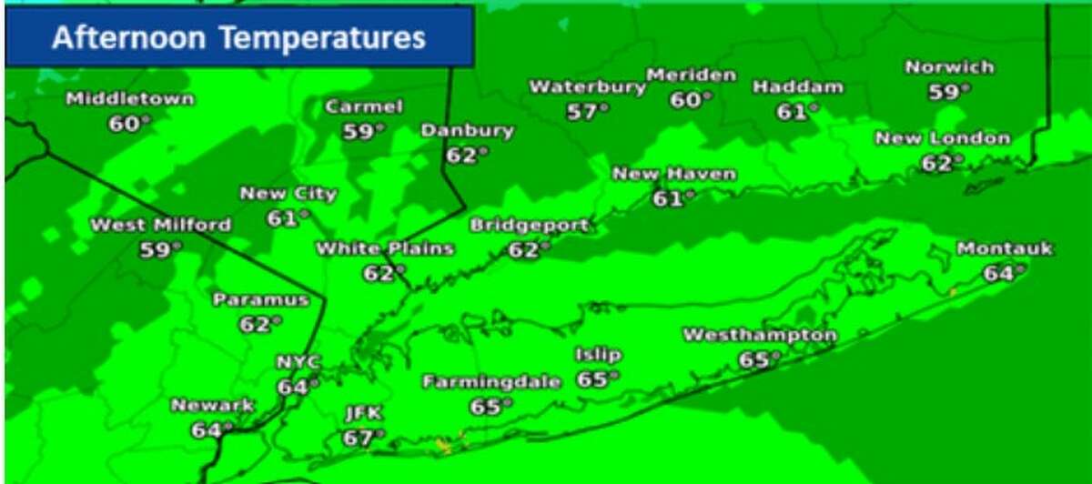 NWS CT temperatures 10 degrees below normal today