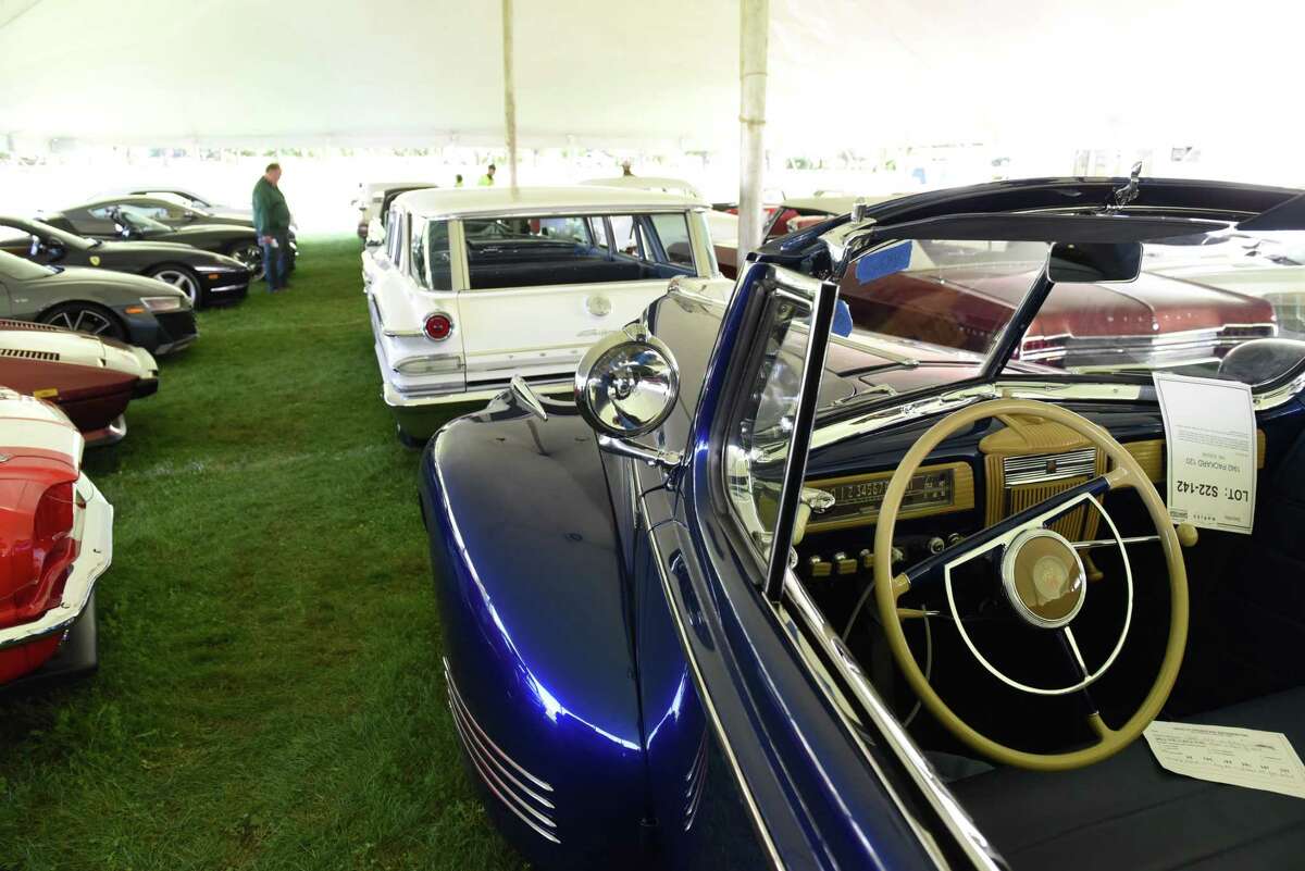 A 1942 Packard 120 is displayed ahead of Saratoga Automobile Museum's 6th Annual Saratoga Motorcar Auction on Friday, Sept. 23, 2022, at Saratoga Casino Hotel in Saratoga Springs, N.Y.