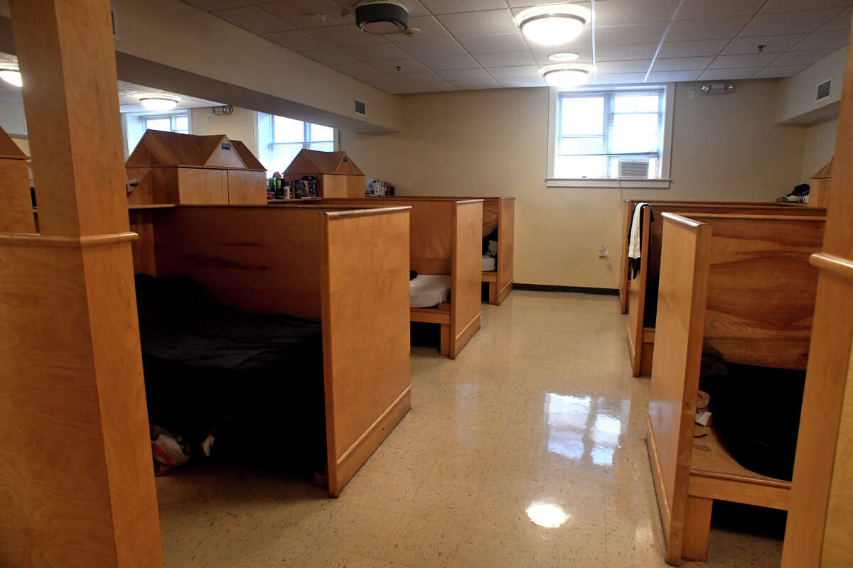 Extended stay sleeping quarters for men at Columbus House, in New Haven, Conn. Sept. 23, 2022.