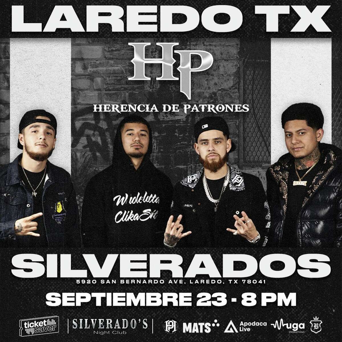 Herencia de Patrones Silverados nightclub will host upcoming requinto urbano group Herencia de Patrones on Friday night. The group combines norteño folk forms, acoustic instrumentation, and gritty urban lyrics to make a sound of their own. 8 p.m. Friday. Silverados Nightclub, 5920 San Bernardo Ave.