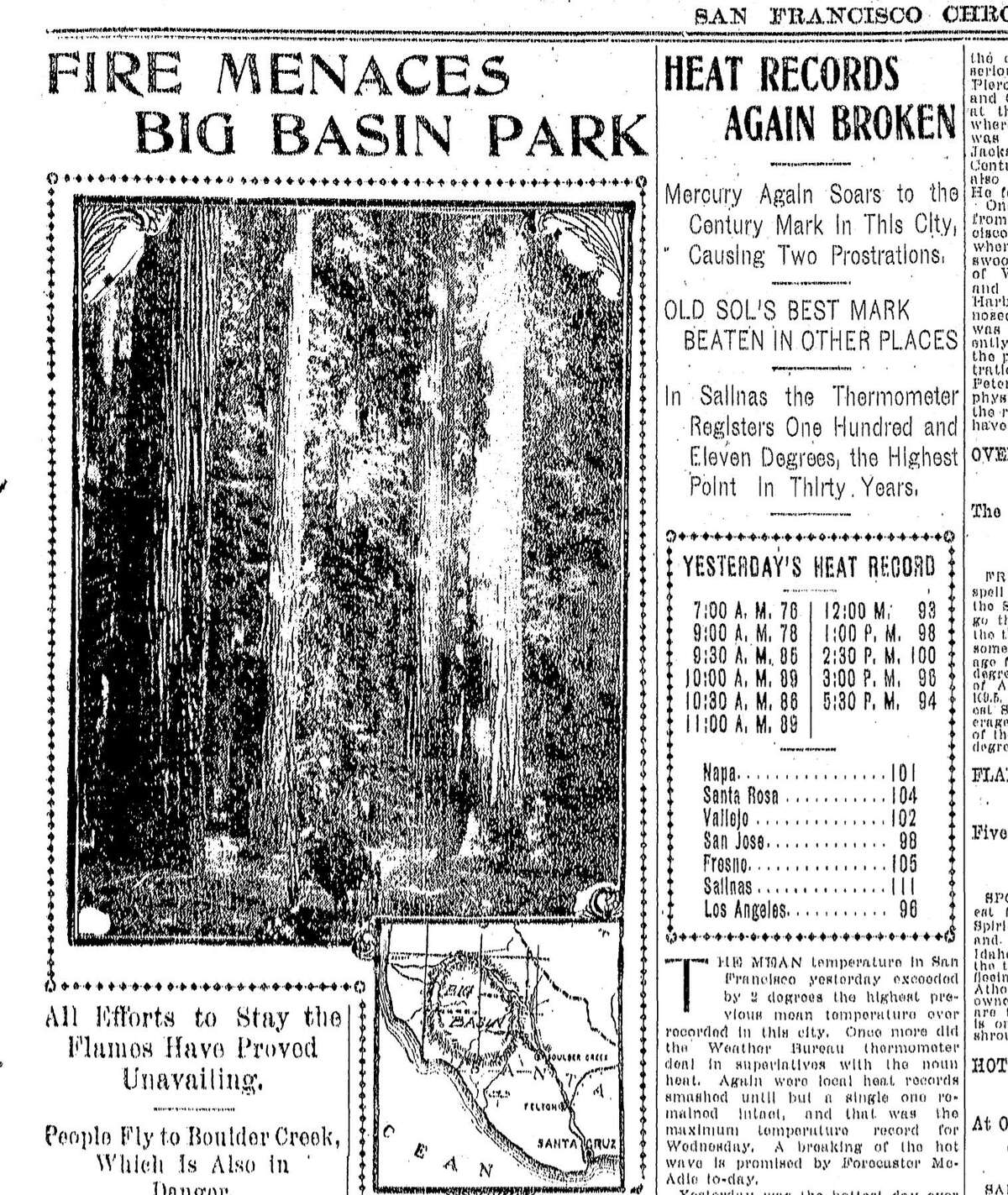 1904年9月9日:《旧金山纪事报》报道了圣克鲁斯附近创纪录的高温和一场野火。