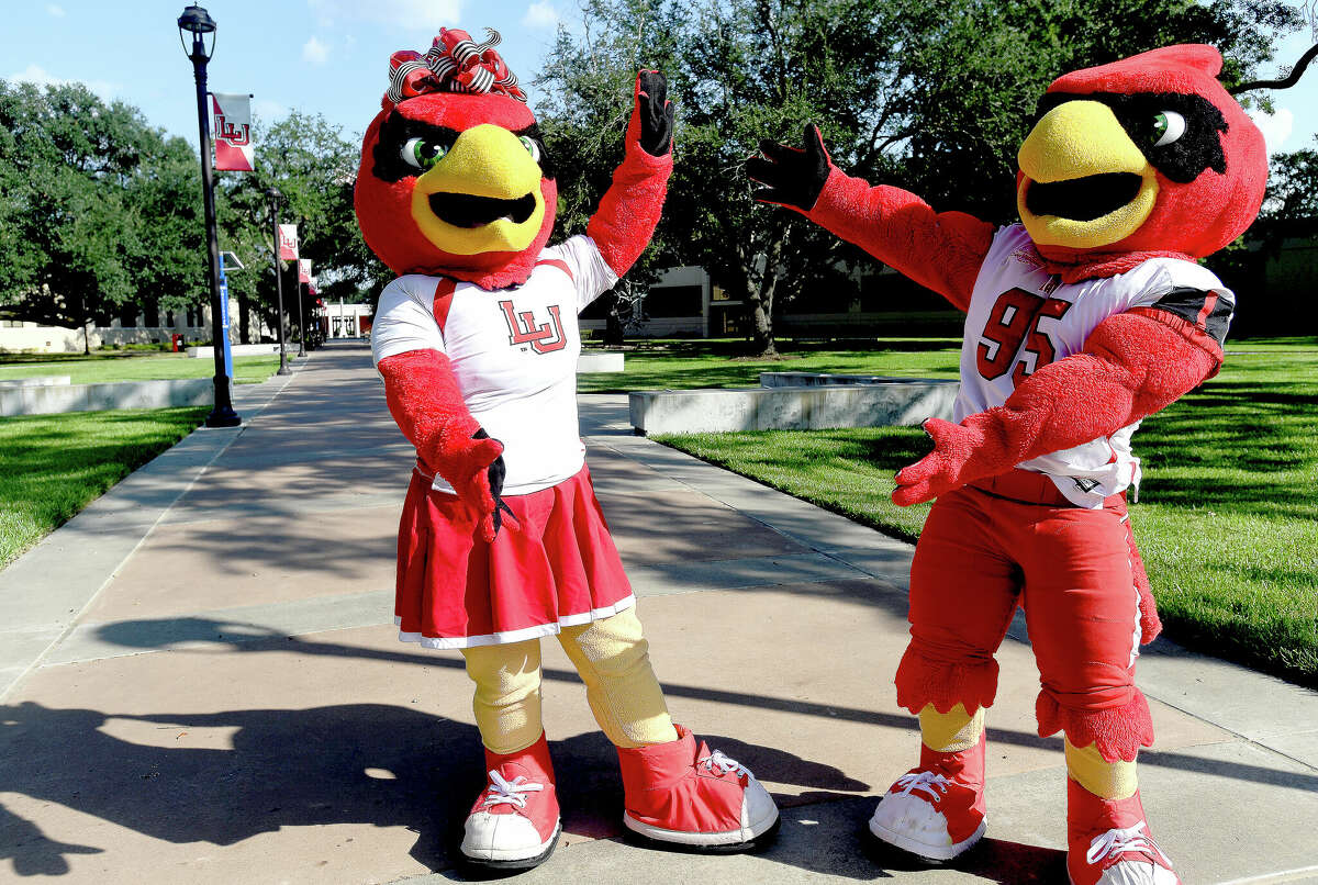 Big Red and Lu have been legends on the campus of Lamar University since 1960 and 2012, respectively. Born in a nest in one of the campuses' stately live oak trees in the heart of the campus quad, according to Big Red, they've been key to keeping Lamar's spirit soaring high on the field, in the classroom and in the community. Photo made Thursday, September 22, 2022 Kim Brent/Beaumont Enterprise