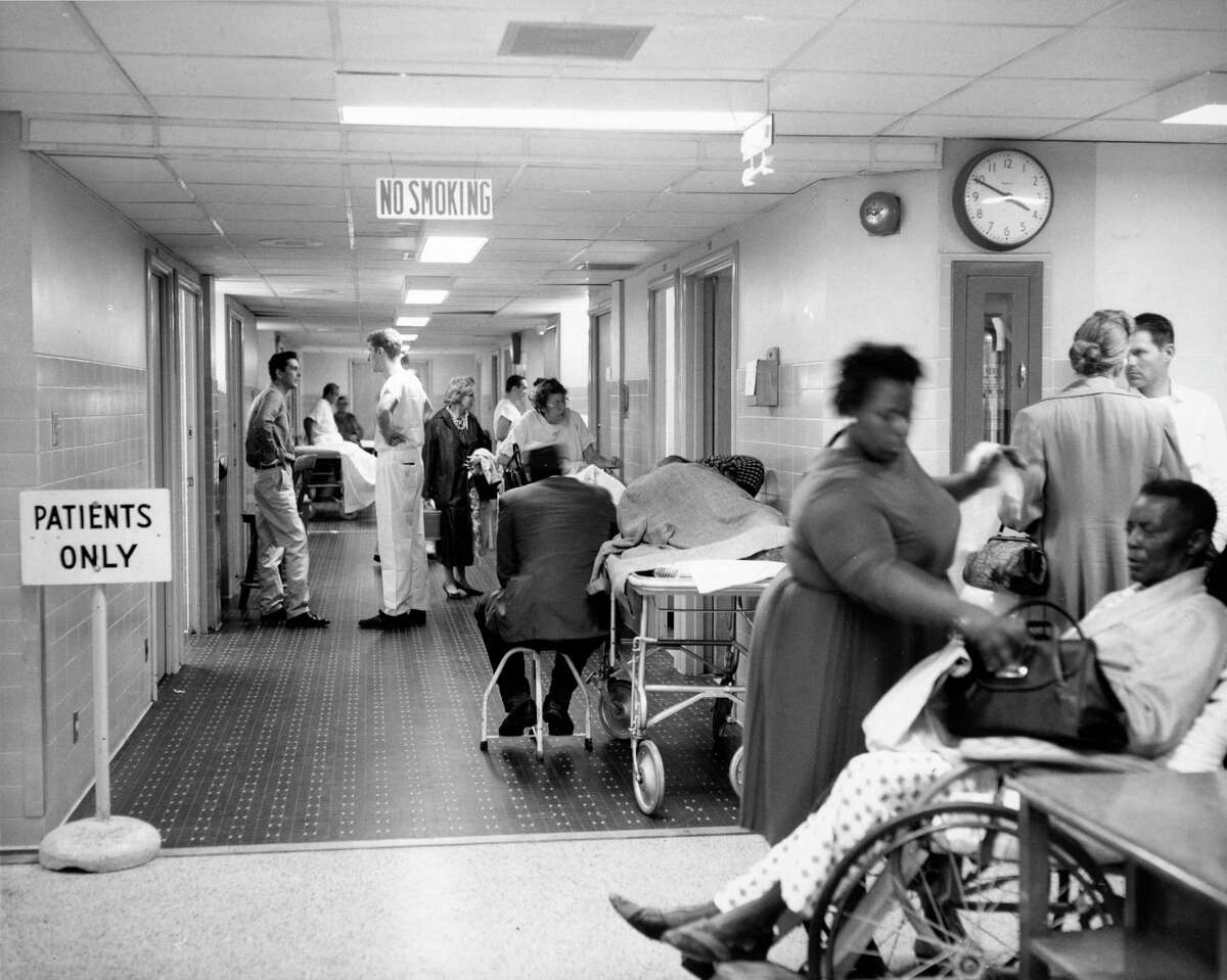 Patients in the hallway of the emergency room area at Jefferson Davis Hospital on Jan. 14, 1962.