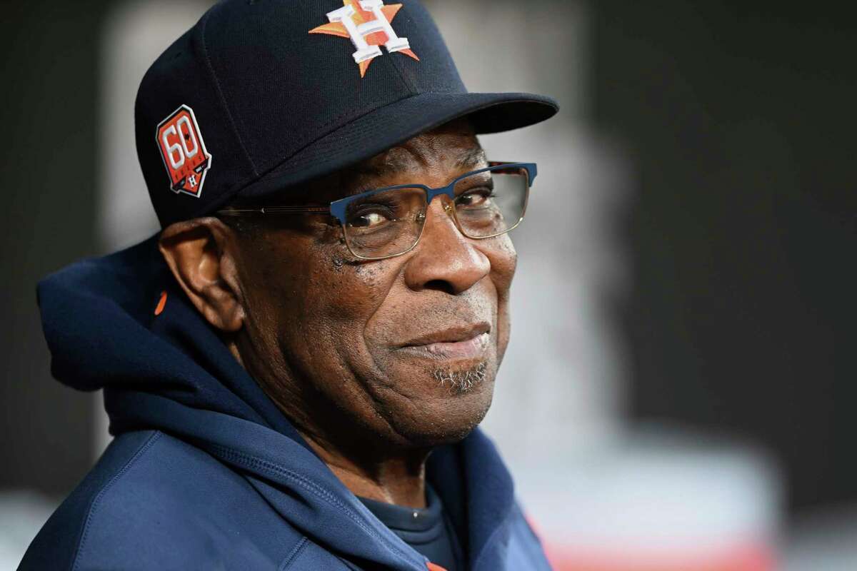 Houston Astros manager Dusty Baker Jr. in the dugout before playing the Baltimore Orioles in a baseball game, Saturday, Sept. 24, 2022, in Baltimore.