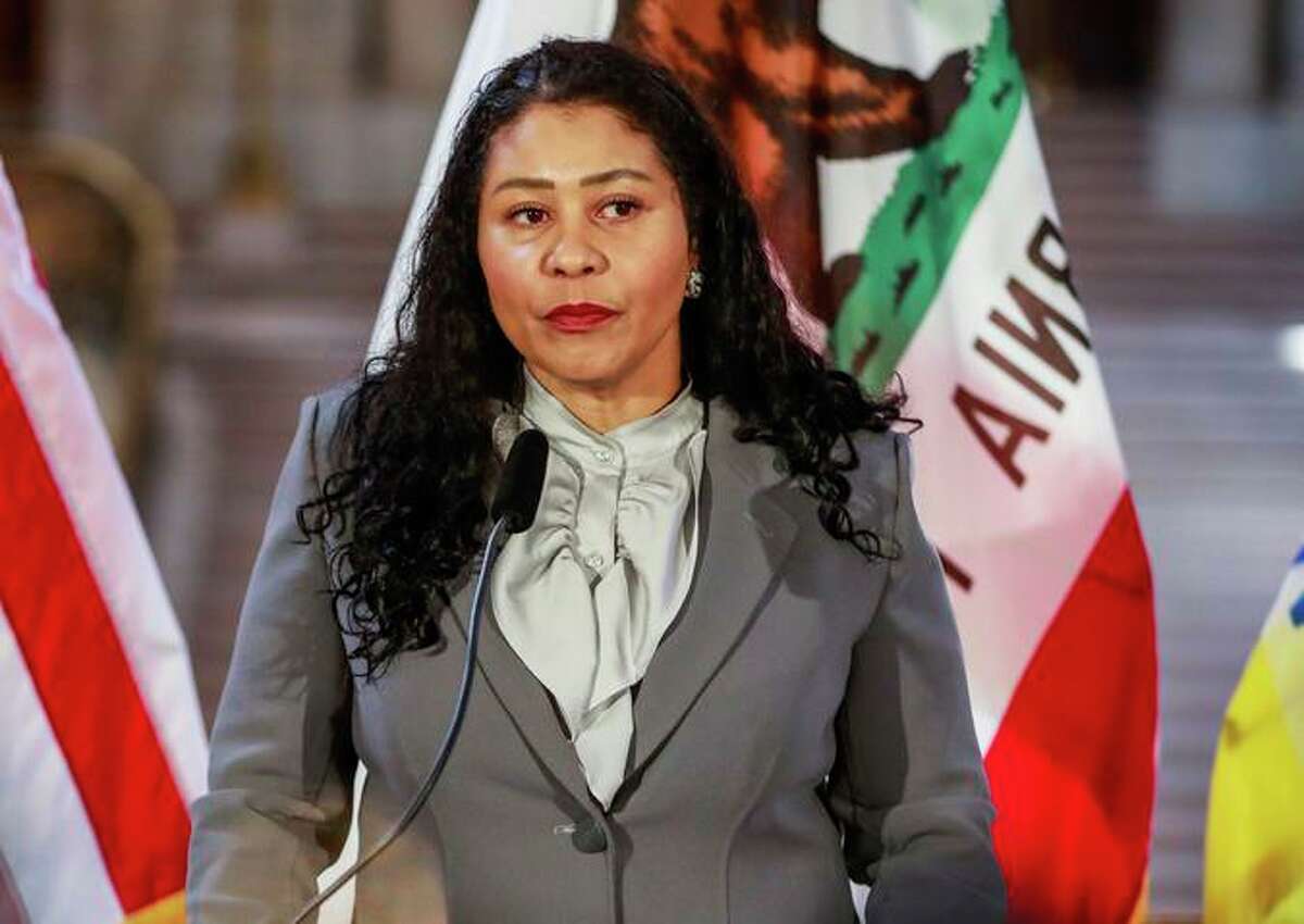 San Francisco Mayor London Breed speaks at a press conference regarding the next steps she will be taking to replace three school board members who were successfully recalled at City Hall on Wednesday, Feb. 16, 2022 in San Francisco, California.