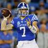 Kentucky quarterback Will Levis (7) throws a pass during the first half of an NCAA college football game against Northern Illinois in Lexington, Ky., Saturday, Sept. 24, 2022.