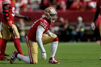 SANTA CLARA, CA - JANUARY 22: San Francisco 49ers defensive end Arik  Armstead (91) runs onto the field before the NFL NFC Divisional Playoff game  between the Dallas Cowboys and San Francisco