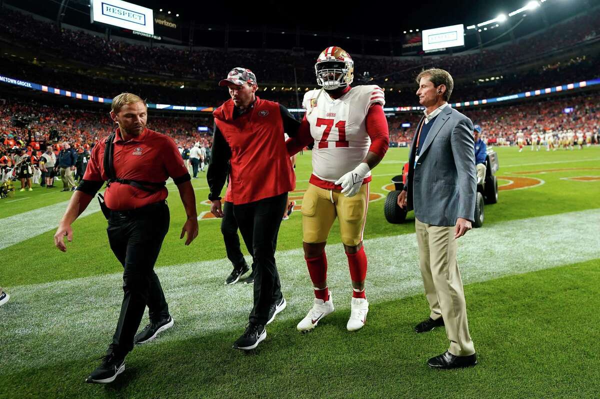 San Francisco 49ers tackle Trent Williams (71) walks on the sideline during  an NFL preseason football