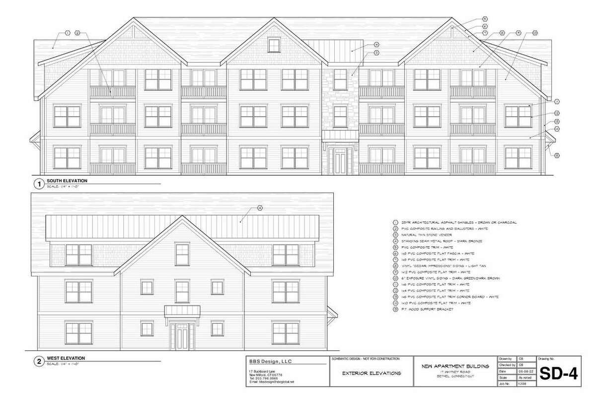 Architectural rendering of the proposed 30-unit apartment complex for 17 Whitney Road in Bethel, Conn.