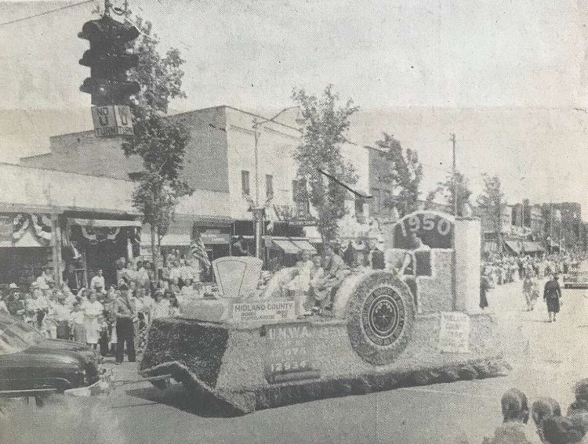 The United Mine Workers won third prize with this elaborate float portraying the growth of Midland County and the UMWA. June 1950