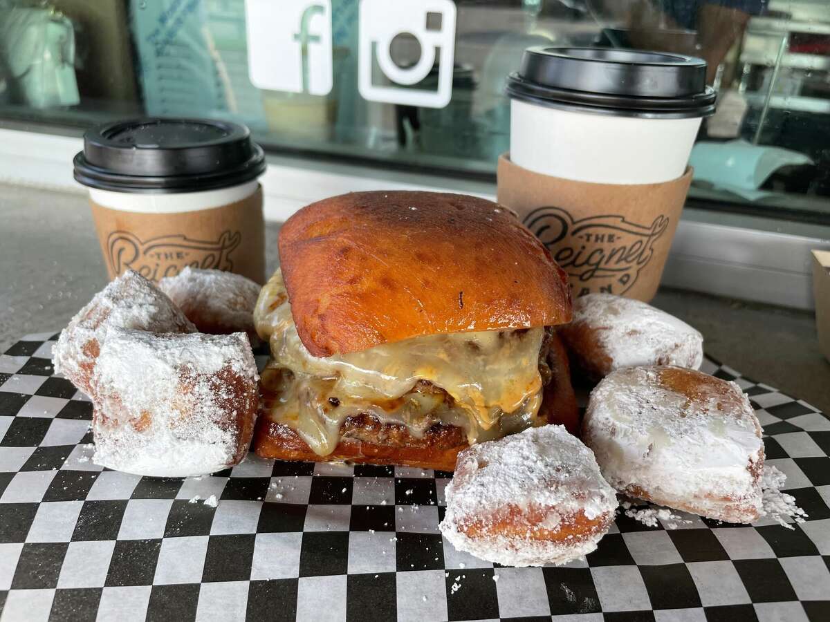The Beignet Stand serves a "classic burger" served on a bun made with its signature beignets.