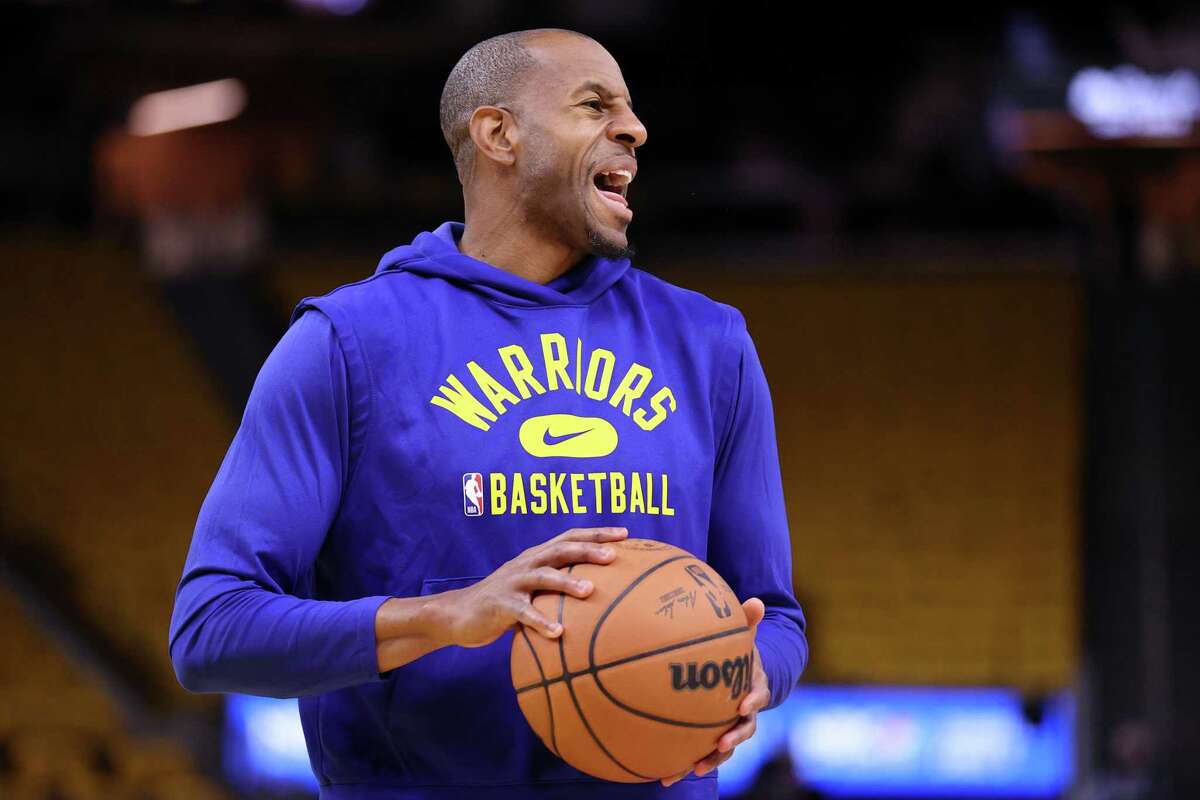Golden State Warriors’ Andre Iguodala warms up before Warriors play Boston Celtics in Game 1 of NBA Finals at Chase Center in San Francisco, Calif., on Thursday, June 2, 2022.