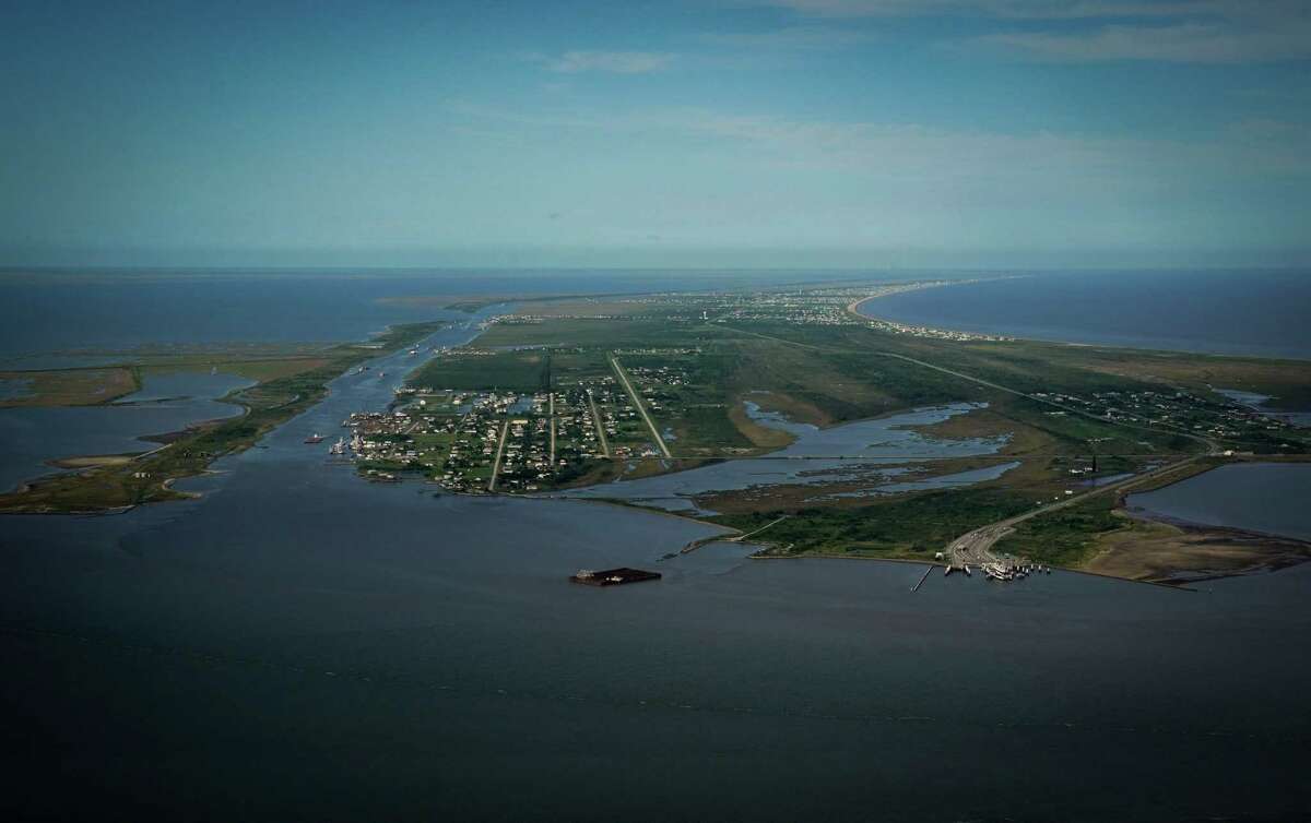 The west end of the Bolivar Peninsula, photographed Tuesday, Sept. 6, 2022, from above Galveston.