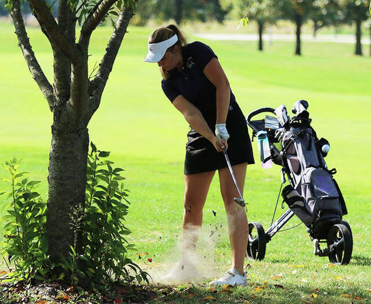 Litchfield's Laura Boston, shown shooting for the green during last season's Class 1A regional at Belk Park in Wood River, won her fourth successive league title Monday at the SCC Tournament at Indian Springs in Fillmore. Boston returns to Belk for a 1A regional on Thursday. 