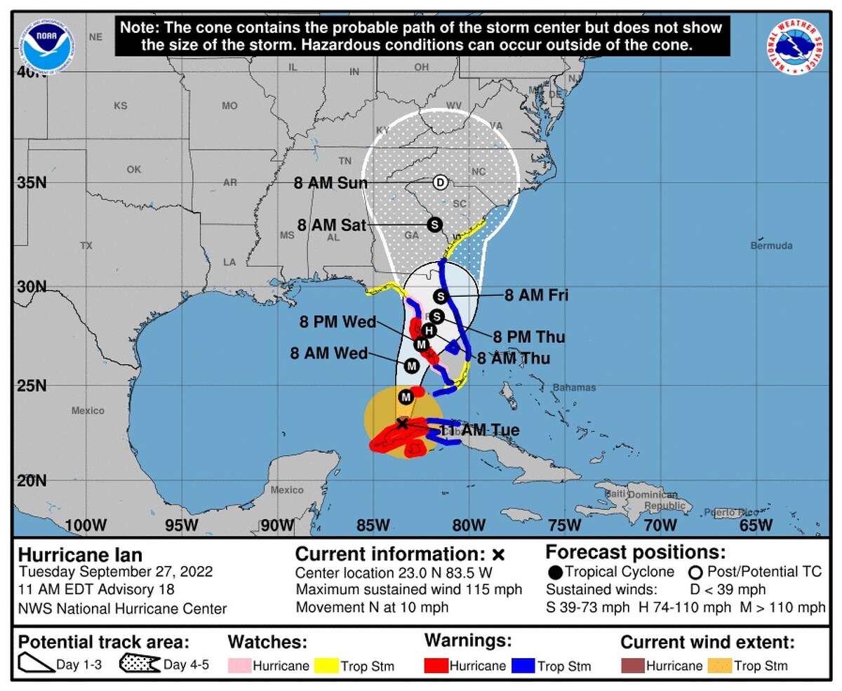 Hurricane Ian made landfall near the coast of western Cuba about around 9:30 a.m. on Tuesday, with a maximum sustained wind speed of 115 miles per hour — a category three hurricane.