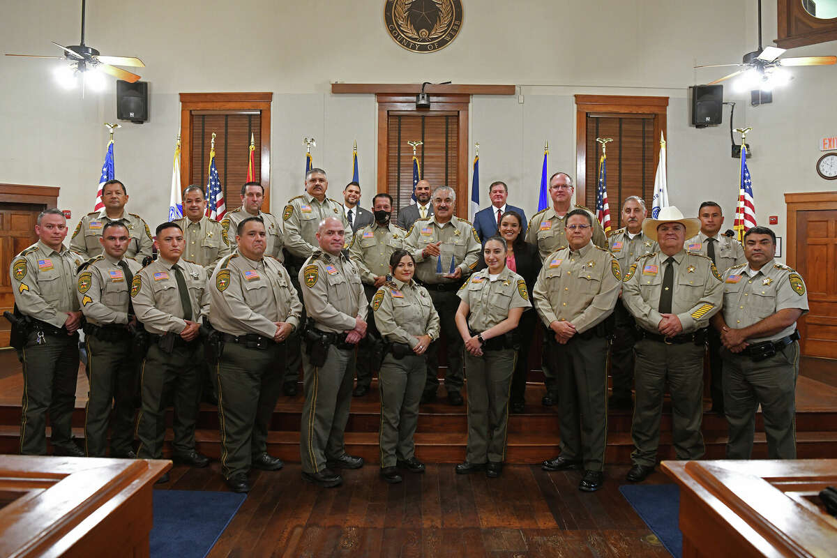 Sheriff Martin Cuellar and the Sheriff's Department have a photo op with the Commissioners Court after being recognized for 14 consecutive successful jail inspections on Monday, Sept. 26, 2022.