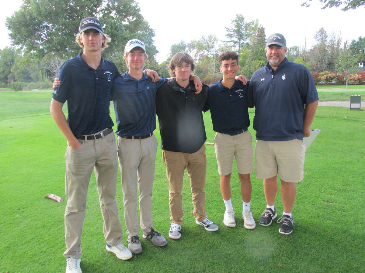 Litchfield's boys golf team avenged last week's only loss in 35 BL matches with a win over Shepaug Valley Monday afternoon at the Litchfield Country Club. Coach Rob Gollow, far right, stands with Cowboy scorers, left to right, Tom Vailironis, Christian Prindle, Spencer White and Ben Muecke.