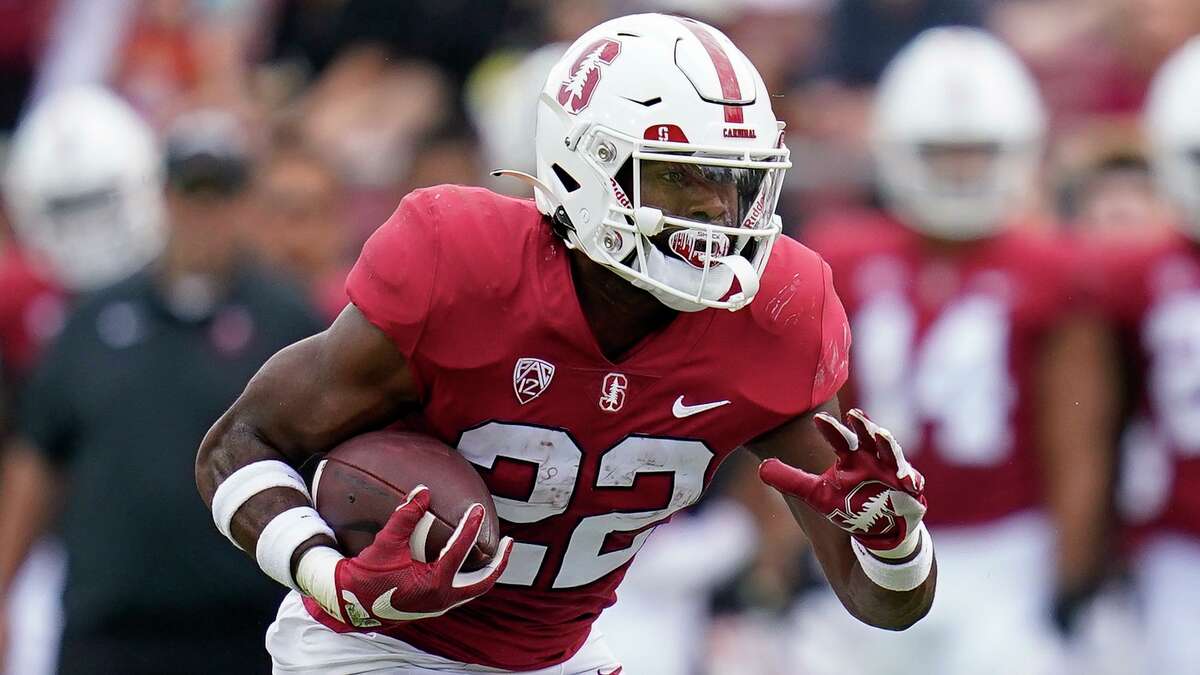 Stanford running back E.J. Smith (22) runs the ball against Southern California during the first half of an NCAA college football game in Stanford, Calif., Saturday, Sept. 10, 2022. (AP Photo/Godofredo A. Vásquez)