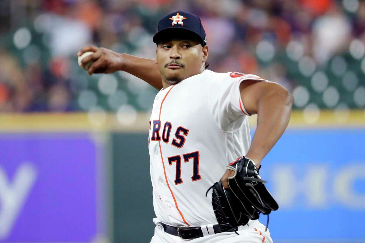 Houston Astros starting pitcher Luis Garcia throws against the Arizona Diamondbacks during the first inning of a baseball game Tuesday, Sept. 27, 2022, in Houston.
