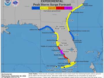 Map shows Hurricane Ian storm surge impact on Florida's coast