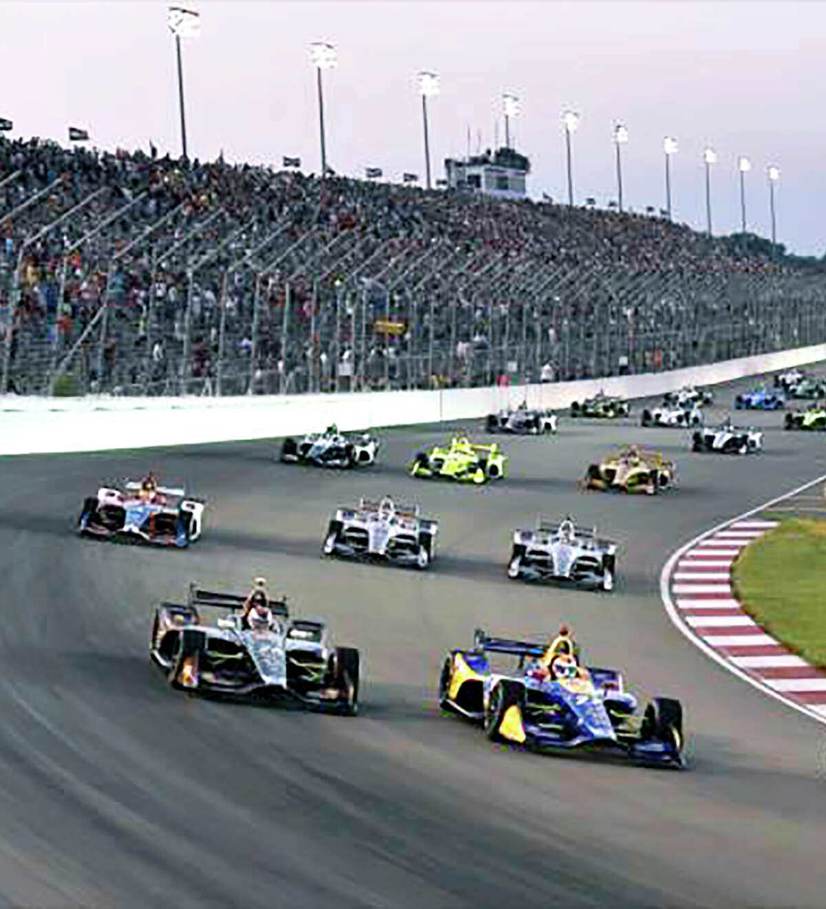 The 2023 Bommarito 500 IndyCar race at World Wide Technology Raceway in Madison is set for Sunday afternoon, Aug. 27. Above, drivers take Turn 1 in a previous race at WWTR.