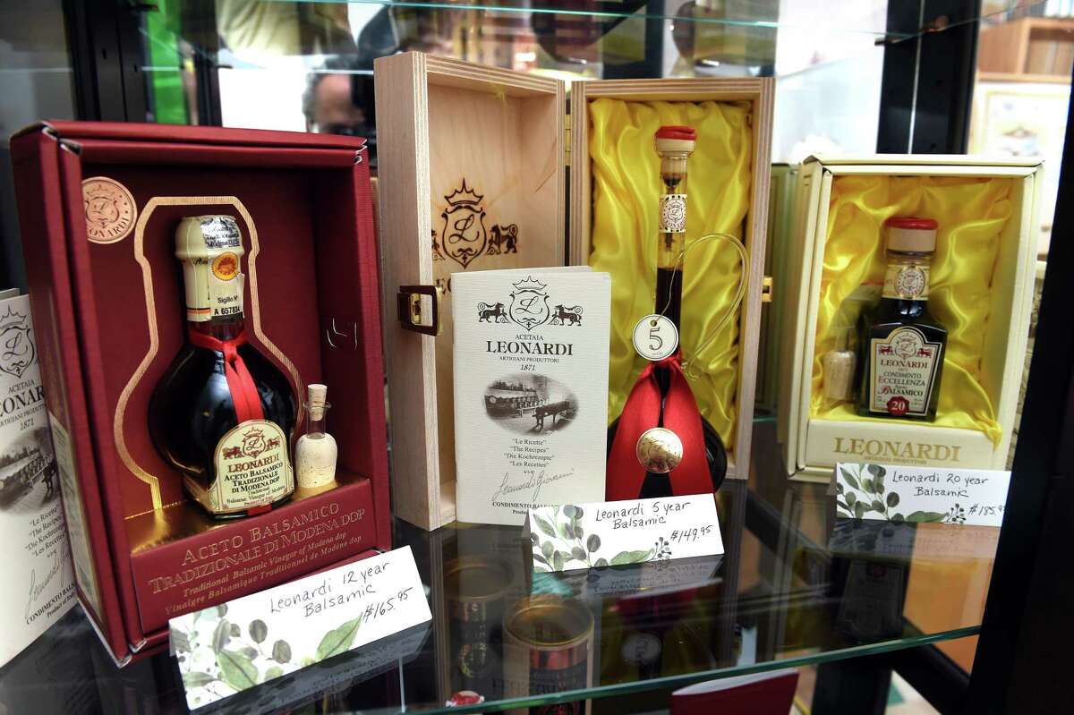 Premium aged balsamic vinegars for sale at the Italian Food Store on East Main Street in Clinton.