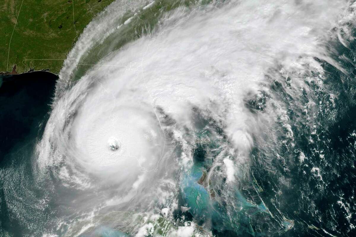 A GOES-East GeoColor satellite image shows the eye of Hurricane Ian approaching the southwest coast of Florida.