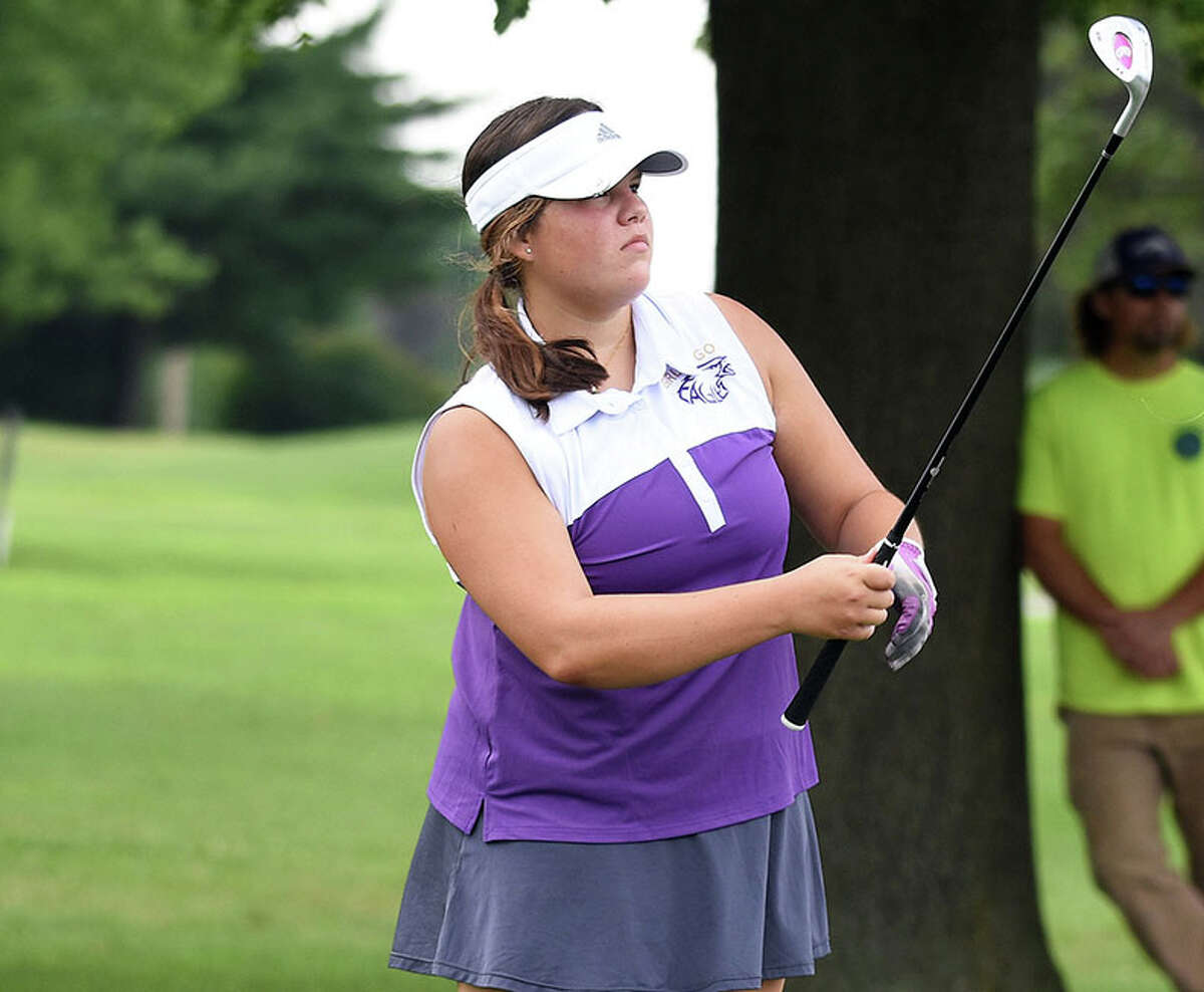 CM's Jayna Halley, shown in a round earlier this season, finished 18th to lead the Eagles in the MVC girls golf tournament at Belk Park in Wood River. 