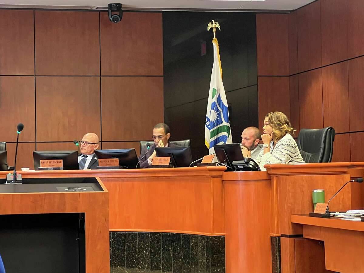 Beaumont City Council members Randy Feldschau, Audwin Samuel and Taylor Neild and City Attorney Sharae Reed attend the Beaumont City Council Meeting on Sept. 27 at City Hall.