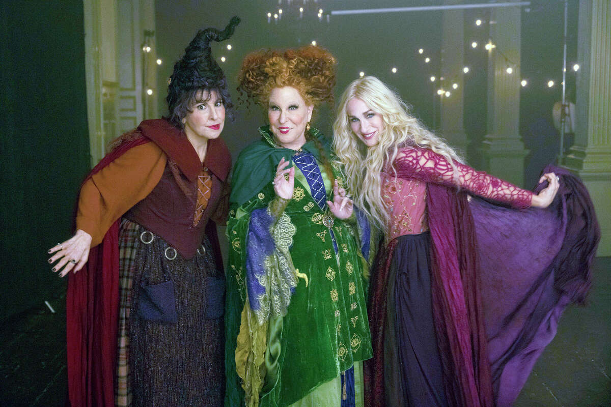 Kathy Najimy (from left) as Mary Sanderson, Bette Midler as Winifred Sanderson and Sarah Jessica Parker as Sarah Sanderson star in "Hocus Pocus 2."