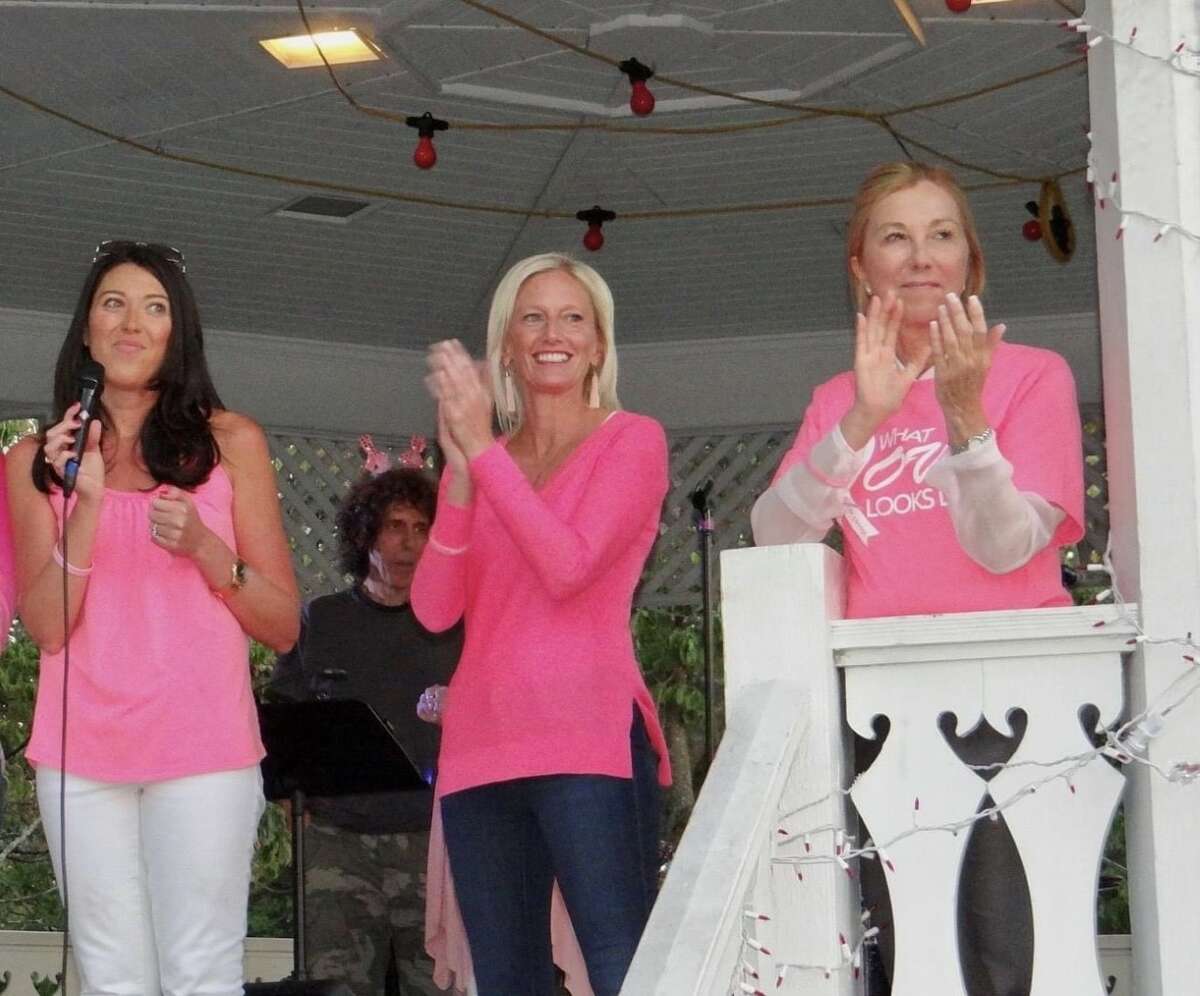 (L-R) Kristen Staikos and Meghan McCloat, Pink Pledge 2022 co-chairs; Donna Twist, executive director of Norma Pfriem Breast Center. 