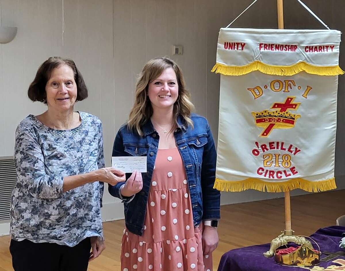 The Daughters of Isabella hosted a guest speaker, Kathy Sparks, at their Sept. 19 meeting. Barb Sutorius, Regent, presented Sparks with a check for $550 for Mosaic.  