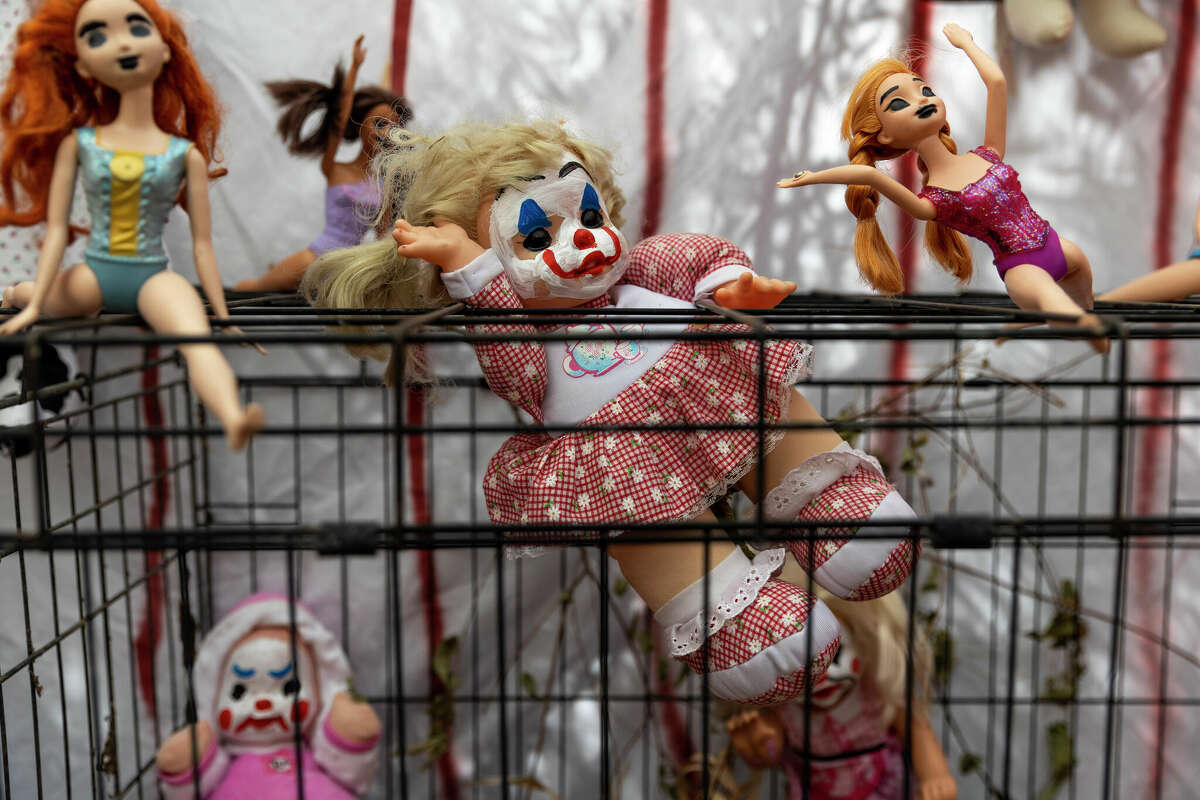 The Haunted Dollhouse at the Retro Fun Store & Museum continues into the backyard with more demented doll displays.