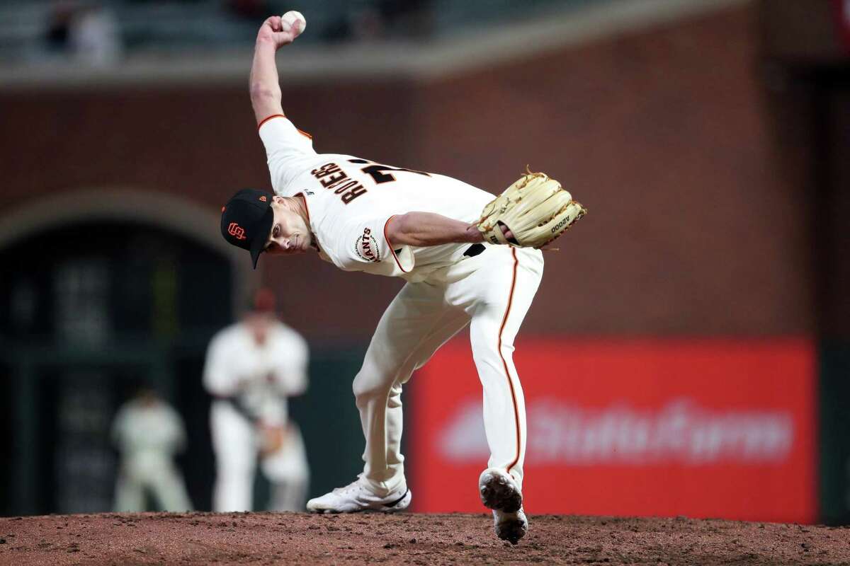 San Francisco Giants’ Tyler Rogers pitches in 8th inning against Colorado Rockies in MLB game at Oracle Park in San Francisco, Calif., on Wednesday, September 28, 2022.