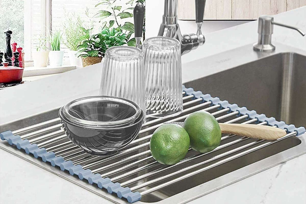 The Seropy Roll-Up Dish Drying Rack ($6.82) from Amazon. 