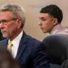 Jarren Diego Garcia, 20, sits with his attorney, Charles Banker, during his murder trial this week.
