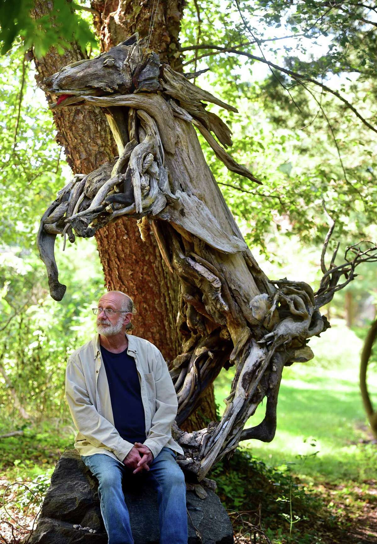 Alan Horwitz's found object art at library in Stony Creek