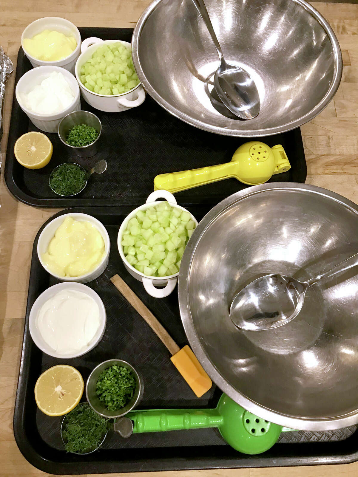 Ingredients to prepare a salmon dish are laid out for students at the Central Market Cooking School during a recent class.