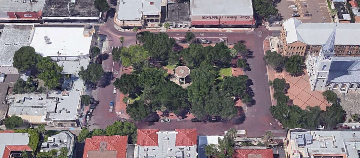 Pictured is a satellite image of the San Agustin Plaza in Laredo.