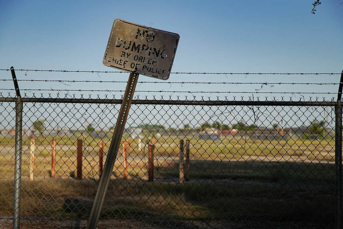 A no dumping sign outside a fence along the Union Pacific property near Kashmere and Eddie Roads in Fifth Ward on Wednesday, Sept. 28, 2022 in Houston. City of Houston Health Dept., found dioxins in all 42 samples around the rail yard.
