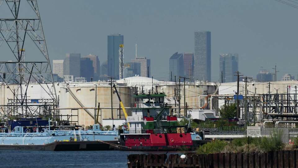 Houston's downtown skyline can be seen from the Houston Ship Channel on Friday, Sept. 30, 2022 in Houston.