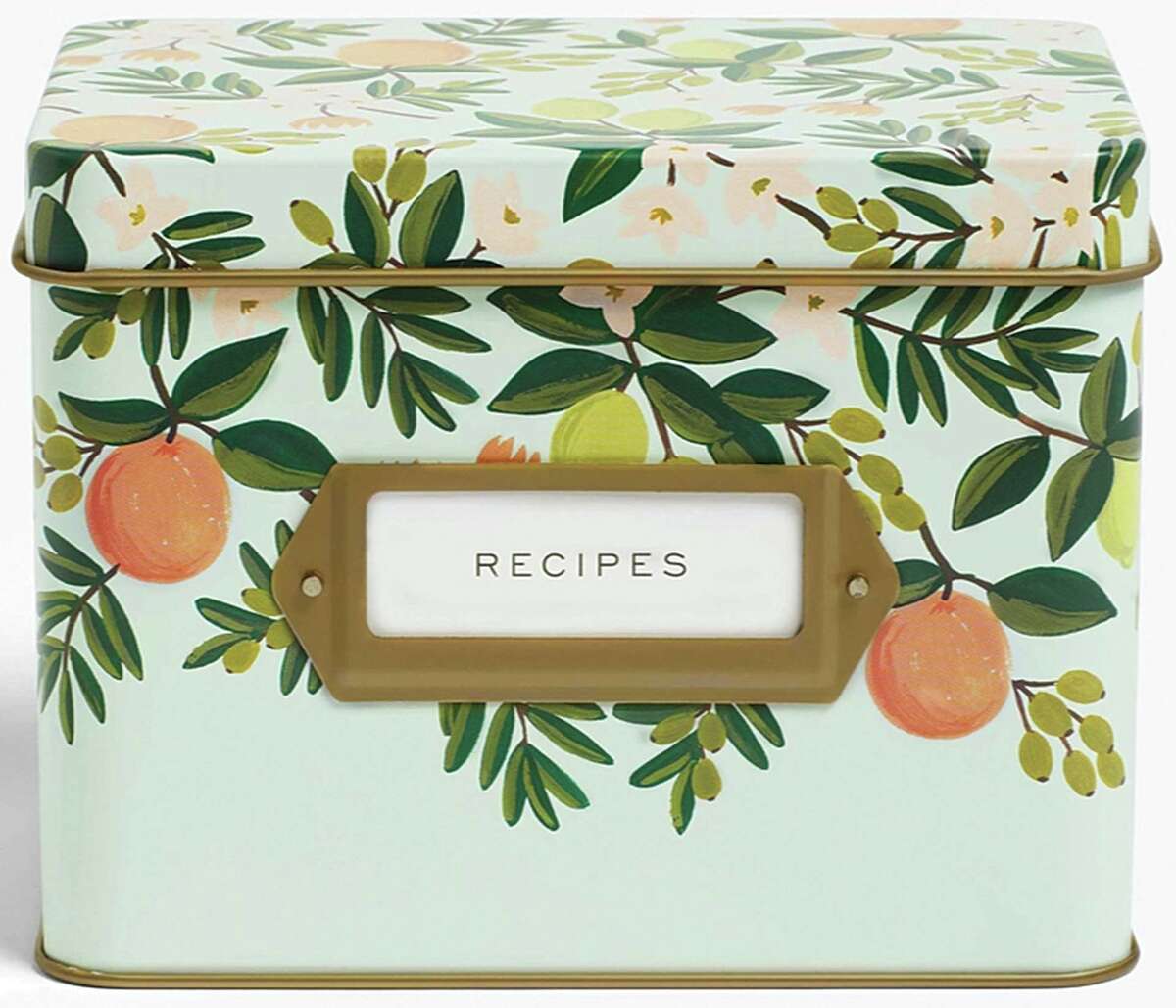 Citrus floral tin recipe box from Rifle Paper Co., available at Dwell in New Haven