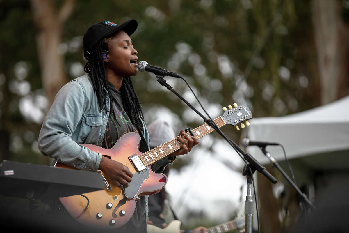 Joy Oladokun performs on the Golden Tower Stage at Hardly Strictly Bluegrass in San Francisco's Golden Gate Park on September 9.  March 30, 2022.