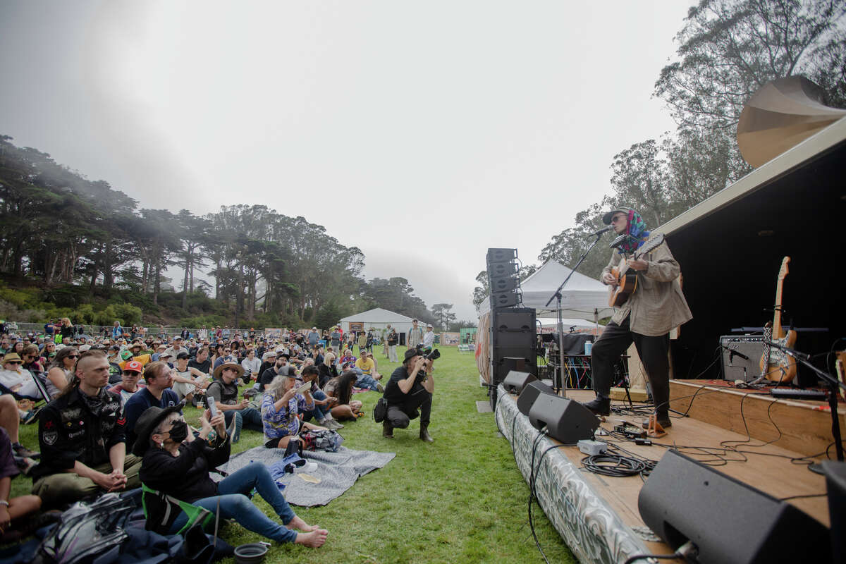 Ryan Gustafson of The Dead Tongues performs at the Bandwagon Theater at Hardly Strictly Bluegrass at Golden Gate Park in San Francisco on September 30, 2022.
